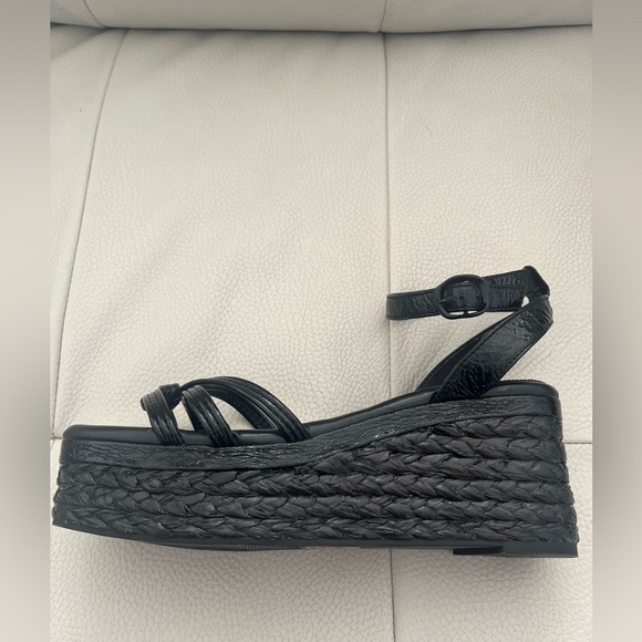 Vince Camuto Black Strappy Leather Wedge Sandals - Picture 5 of 7
